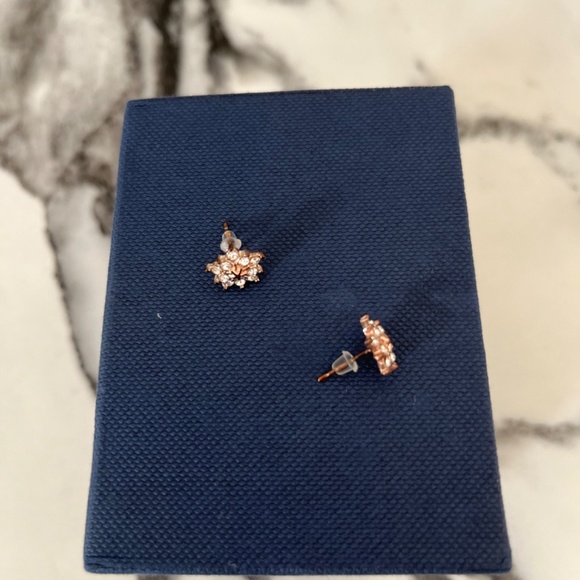 Rose Gold Crystal Stud Flower Earrings - Picture 2 of 4